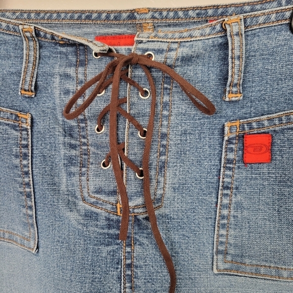 Bongo Juniors 5 Denim Maxi Skirt Brown Leather Lace Up Back Slit 90s Y2K Jean - Picture 6 of 8